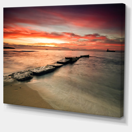Wonderful Sunrise on Black Ocean - Beach Canvas Wall Art