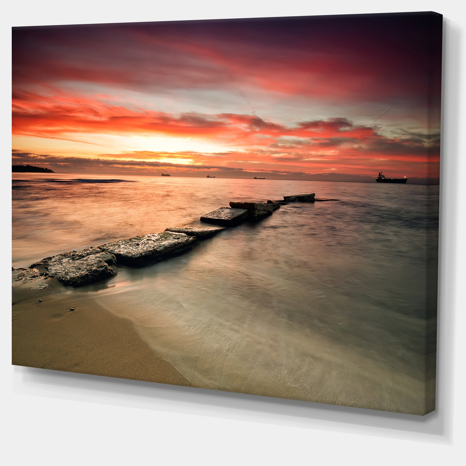 Wonderful Sunrise on Black Ocean - Beach Canvas Wall Art
