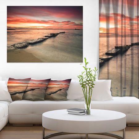 Wonderful Sunrise on Black Ocean - Beach Canvas Wall Art