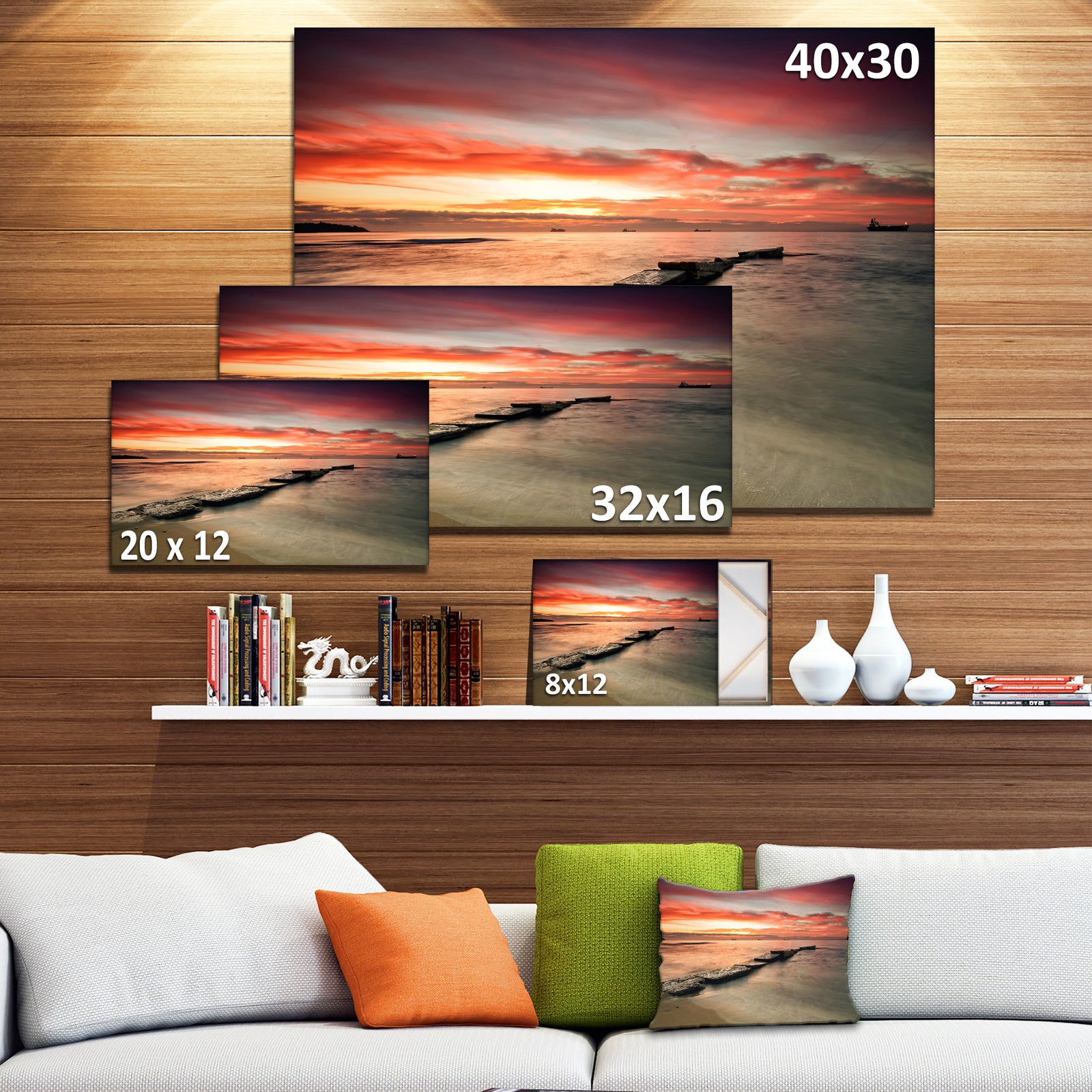 Wonderful Sunrise on Black Ocean - Beach Canvas Wall Art