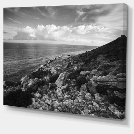 Sunrise over Sicily Black and White - Beach Canvas Wall Art