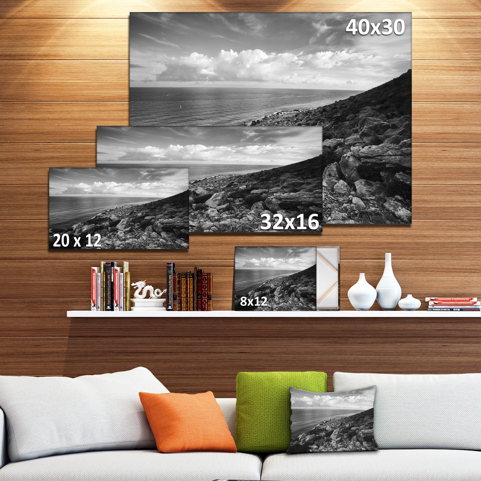 Sunrise over Sicily Black and White - Beach Canvas Wall Art