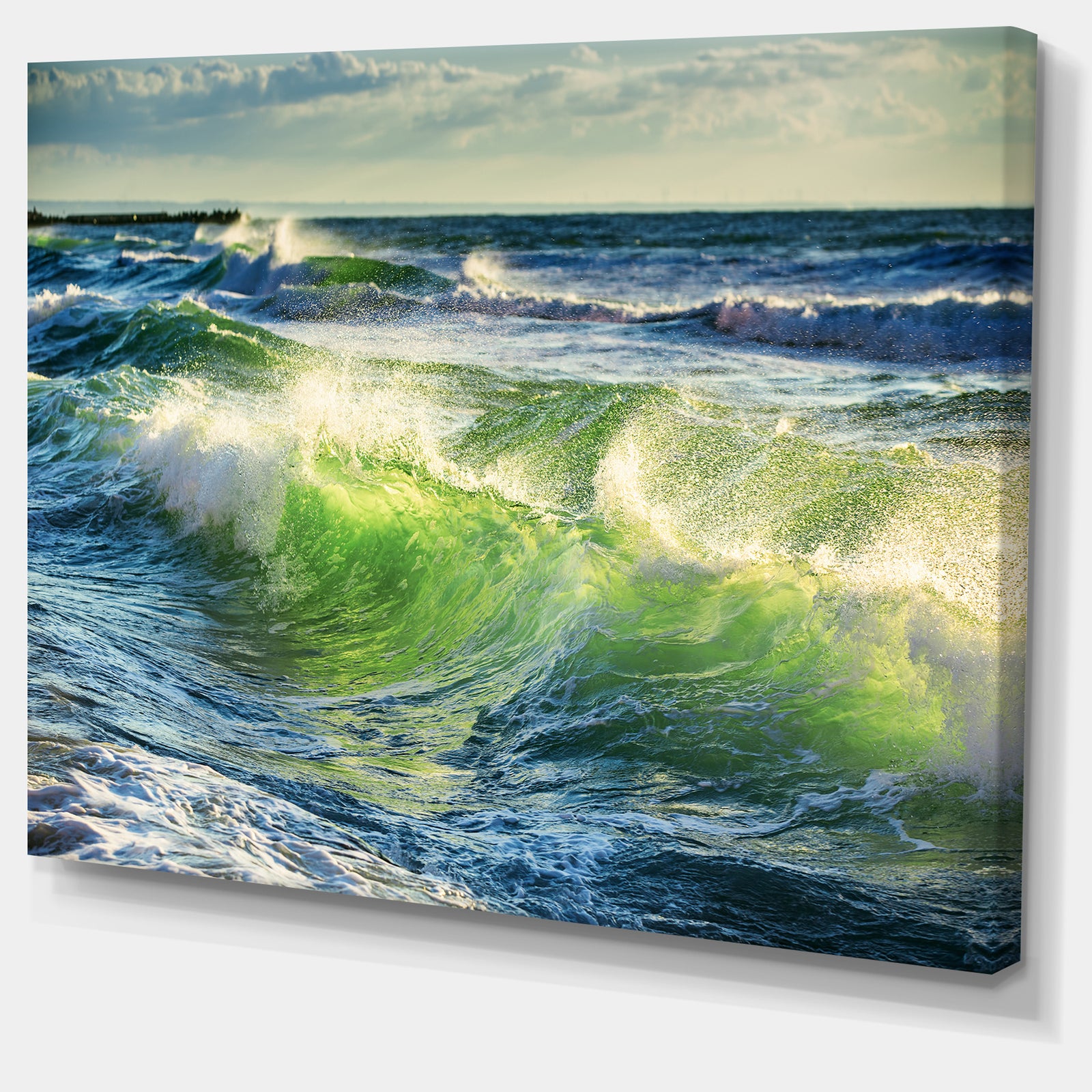 Sunrise and Shining Waves in Ocean - Beach Canvas Wall Art