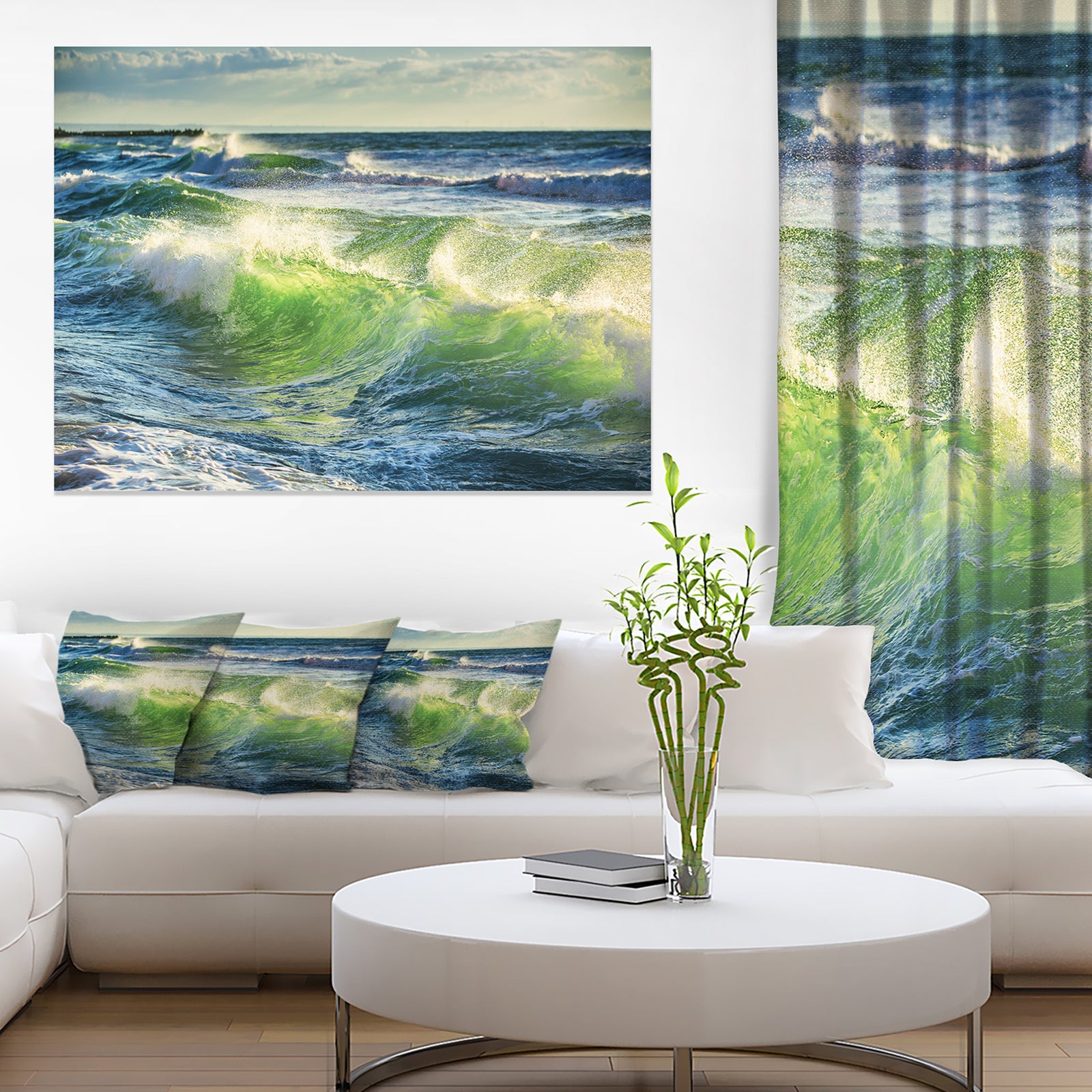 Sunrise and Shining Waves in Ocean - Beach Canvas Wall Art