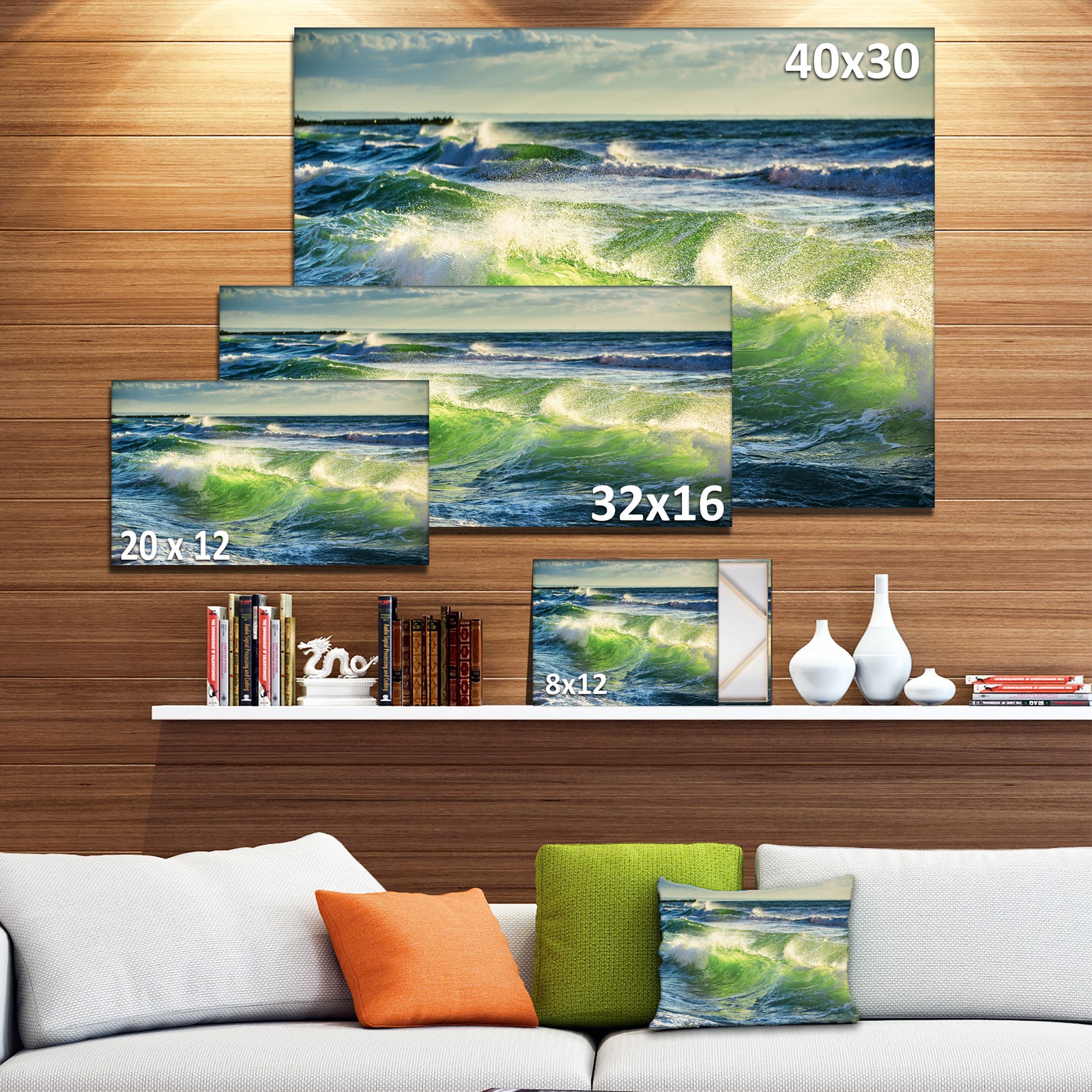 Sunrise and Shining Waves in Ocean - Beach Canvas Wall Art