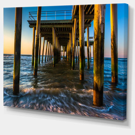 Fishing Pier and Waves at Atlantic Sea - Sea Pier and Bridge Wall Art Canvas