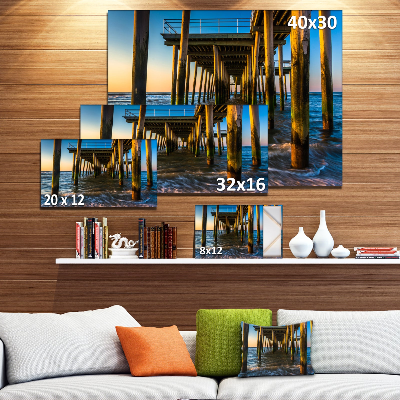 Fishing Pier and Waves at Atlantic Sea - Sea Pier and Bridge Wall Art Canvas