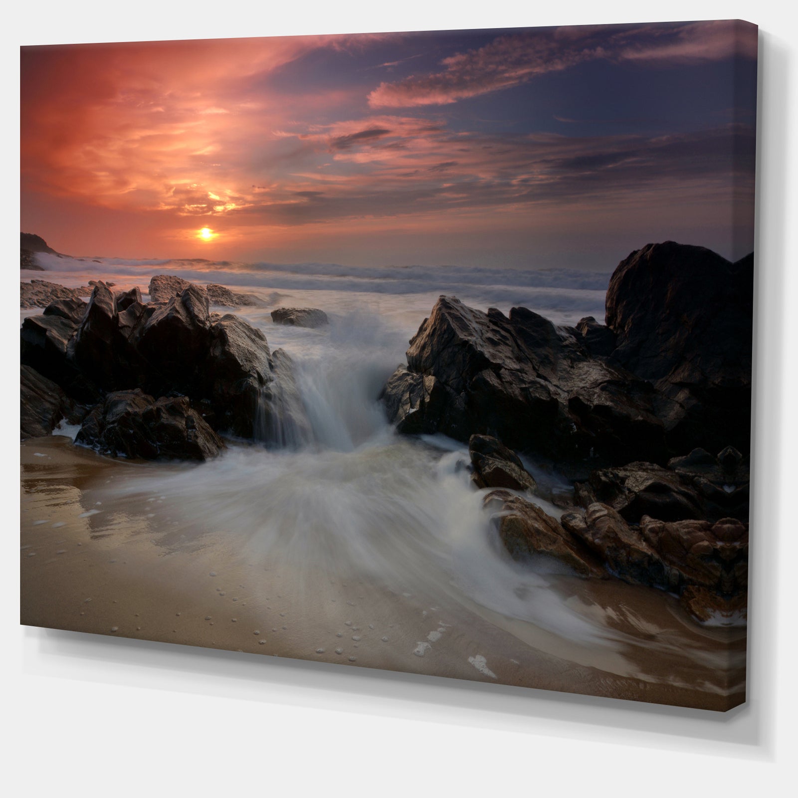 White Waves Rushing Between Rocks - Contemporary Seascape Art Canvas