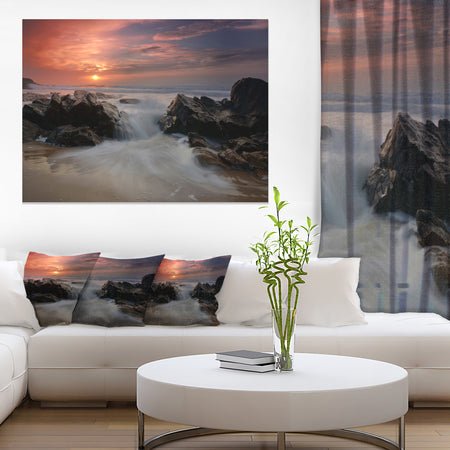 White Waves Rushing Between Rocks - Contemporary Seascape Art Canvas