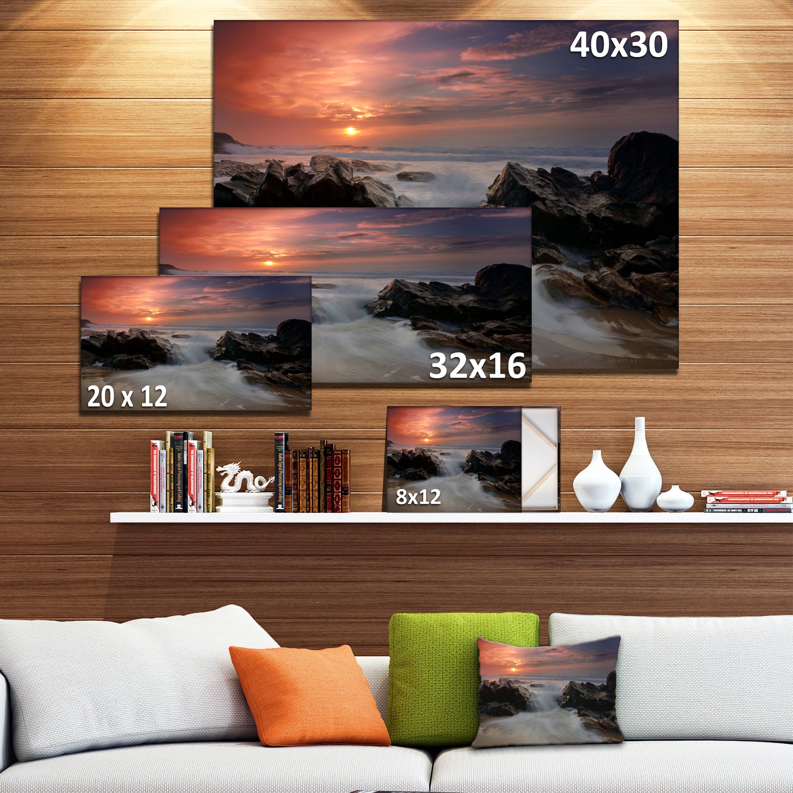 White Waves Rushing Between Rocks - Contemporary Seascape Art Canvas