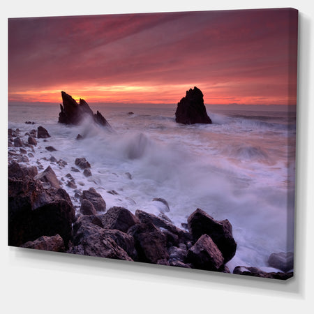 Force of Sea Hitting Rocky Coast - Contemporary Seascape Art Canvas