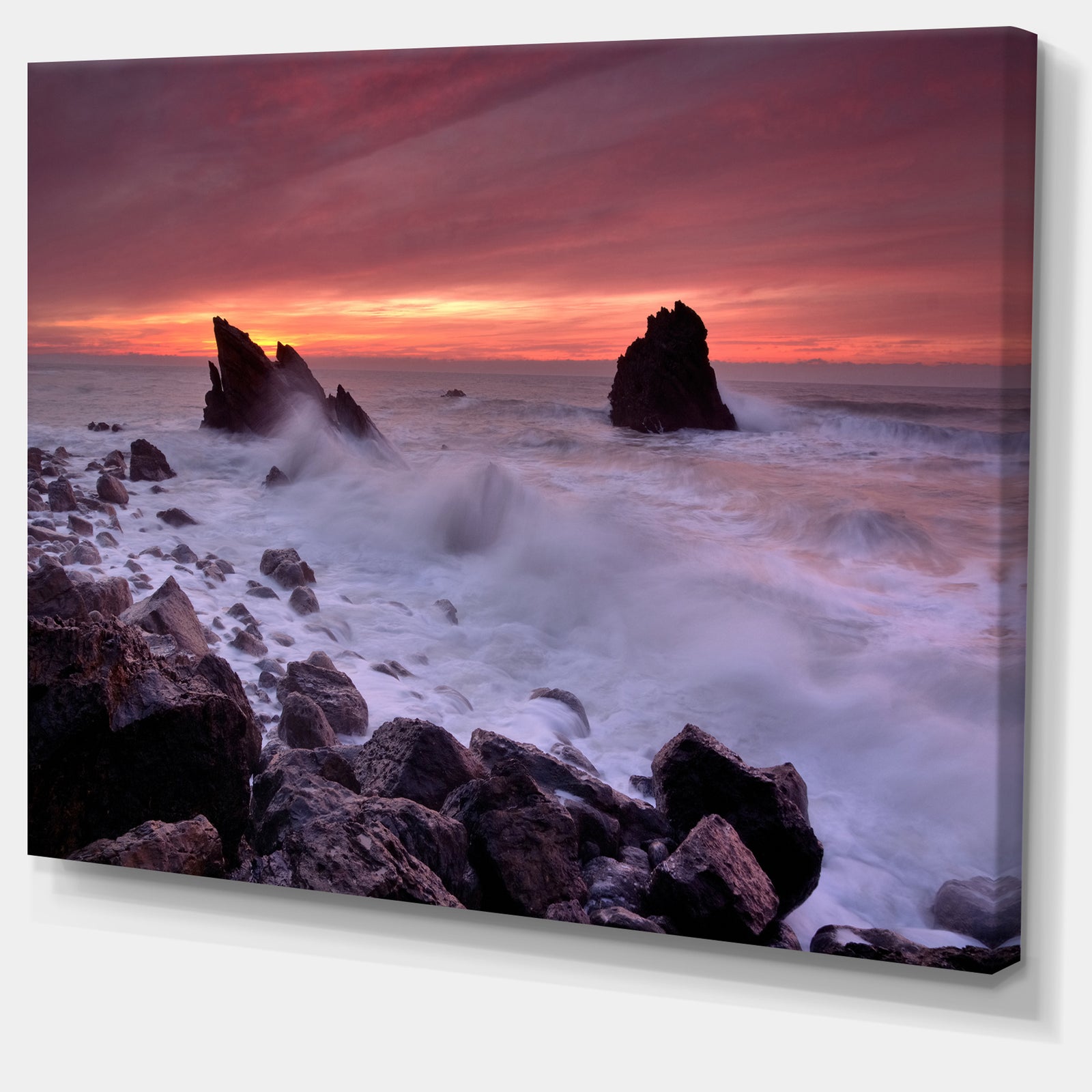 Force of Sea Hitting Rocky Coast - Contemporary Seascape Art Canvas