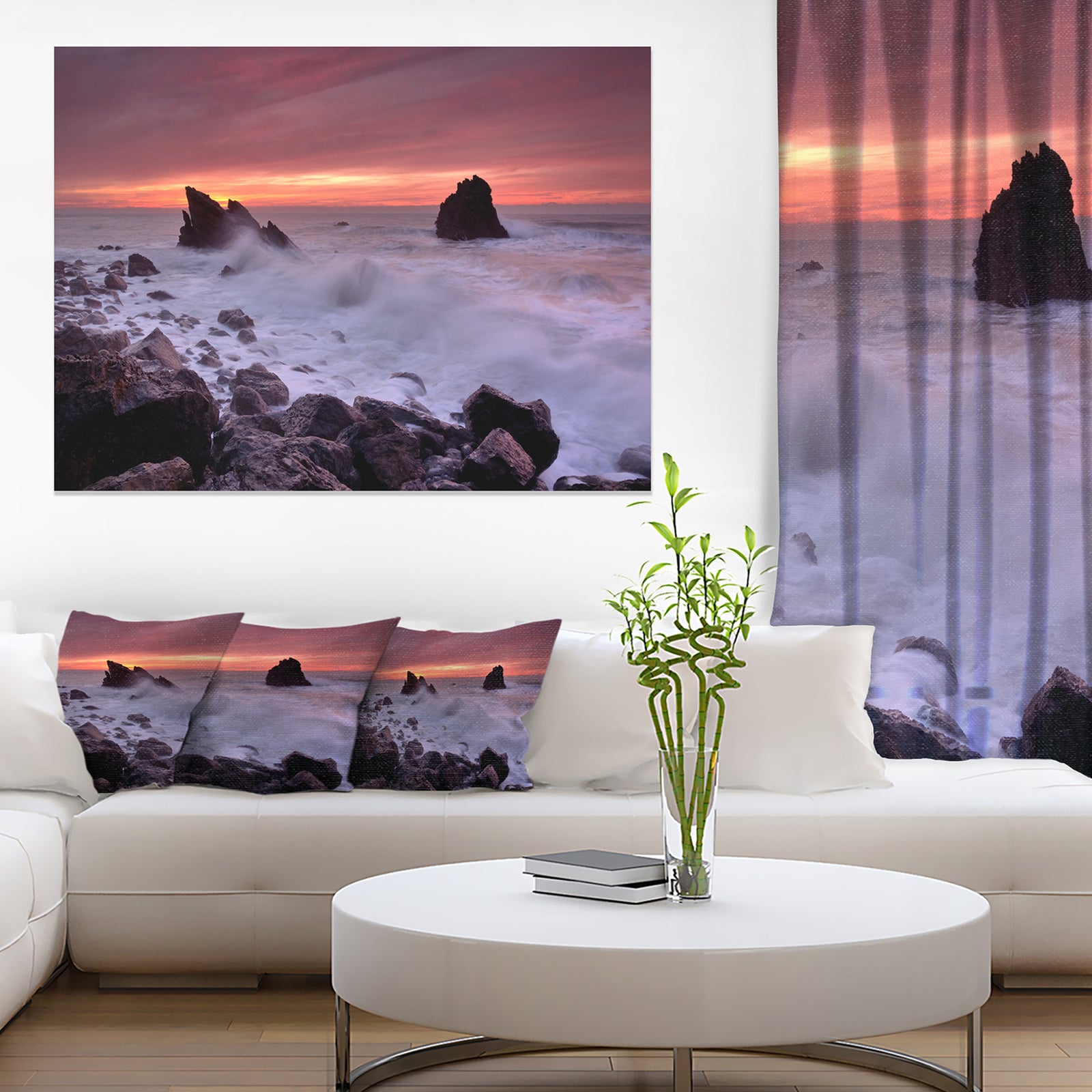 Force of Sea Hitting Rocky Coast - Contemporary Seascape Art Canvas