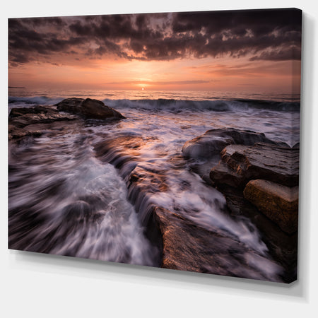 Exotic Flow of Waters over Rocks - Contemporary Seascape Art Canvas