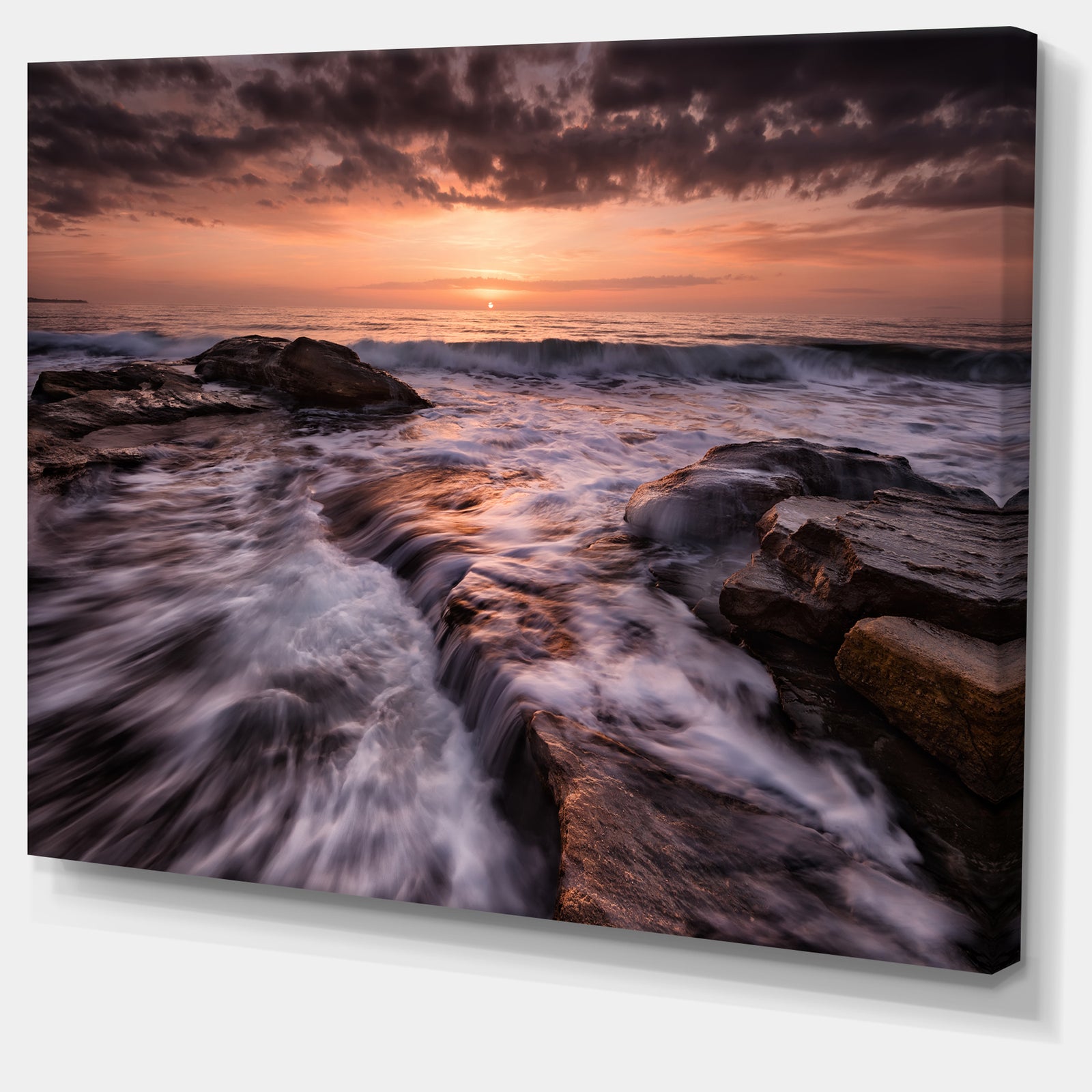 Exotic Flow of Waters over Rocks - Contemporary Seascape Art Canvas