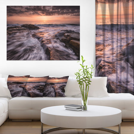 Exotic Flow of Waters over Rocks - Contemporary Seascape Art Canvas