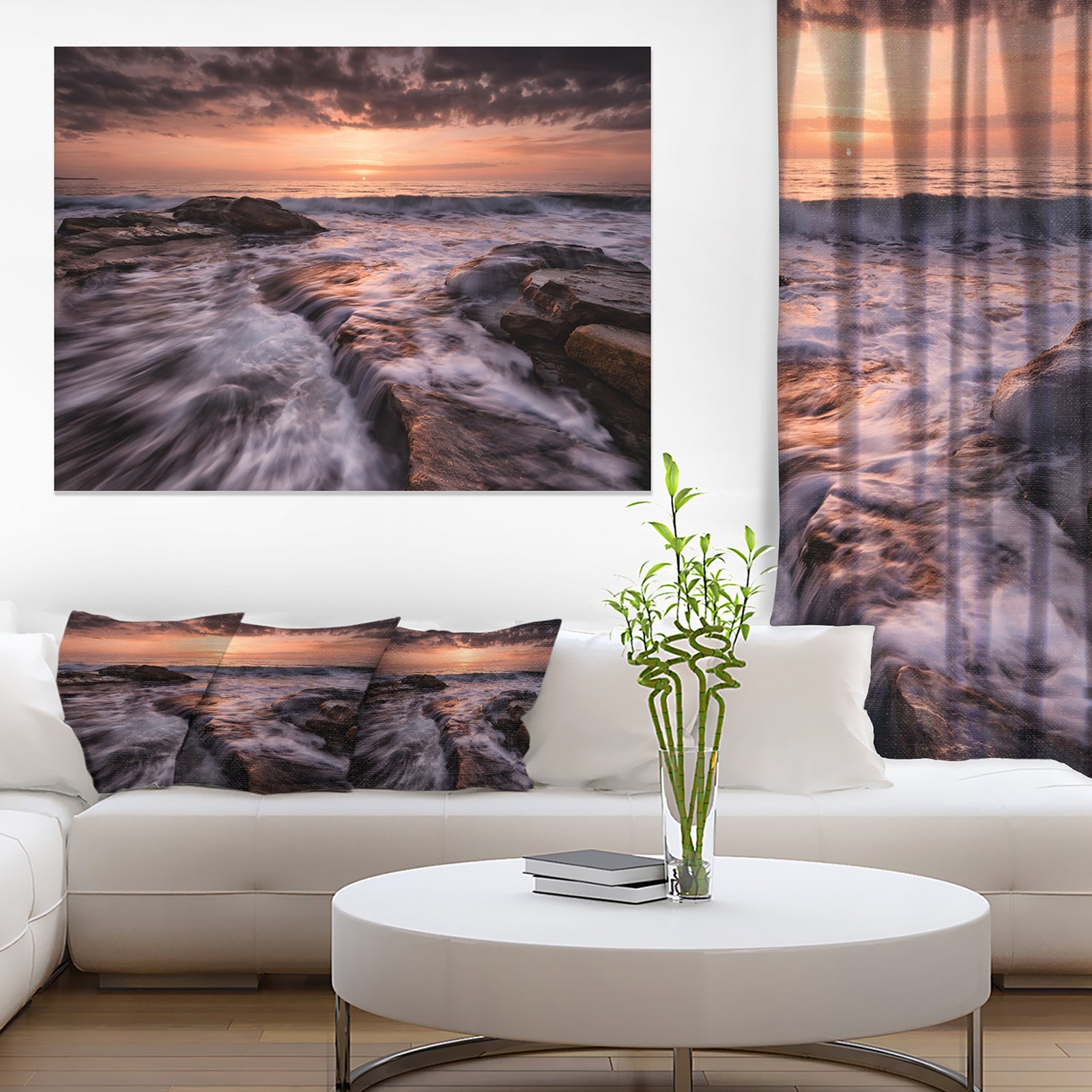 Exotic Flow of Waters over Rocks - Contemporary Seascape Art Canvas