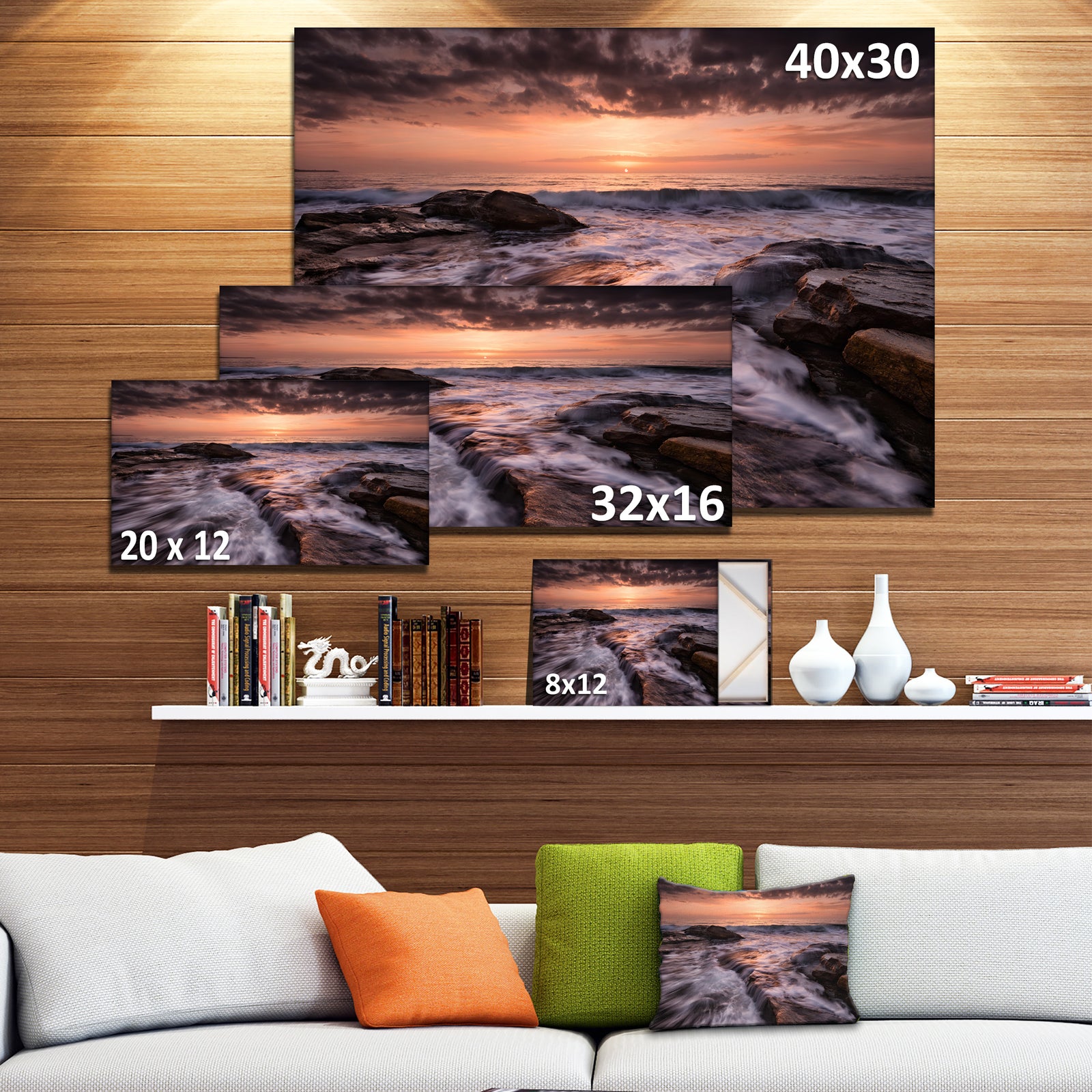 Exotic Flow of Waters over Rocks - Contemporary Seascape Art Canvas