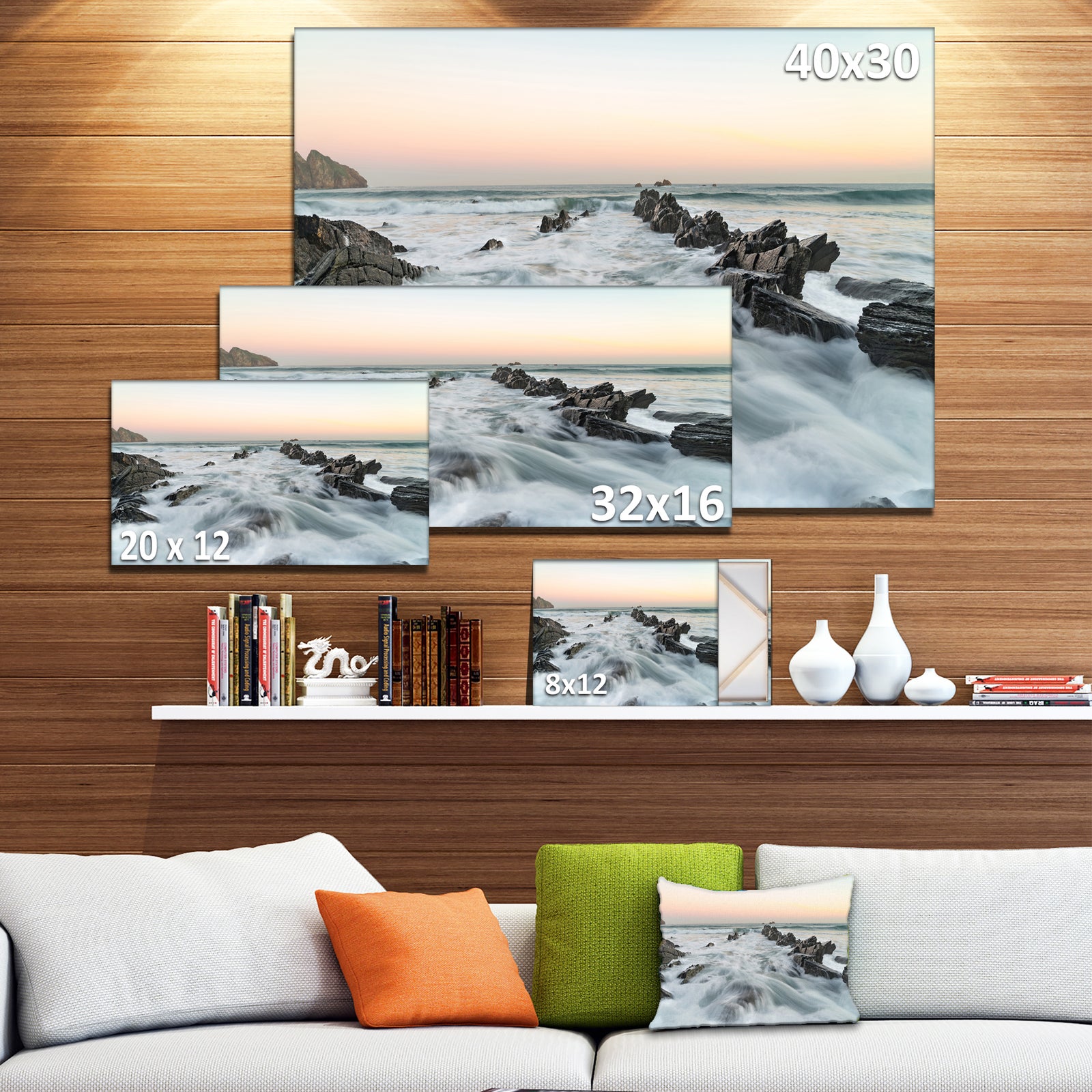Waves Hitting Beach at Sunrise Atlantic - Contemporary Seascape Art Canvas