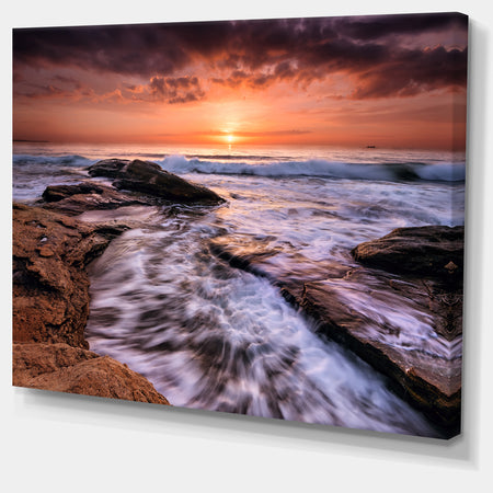 Waves Hitting Rocky Beach Burgas Bay Contemporary Seascape Art Canvas