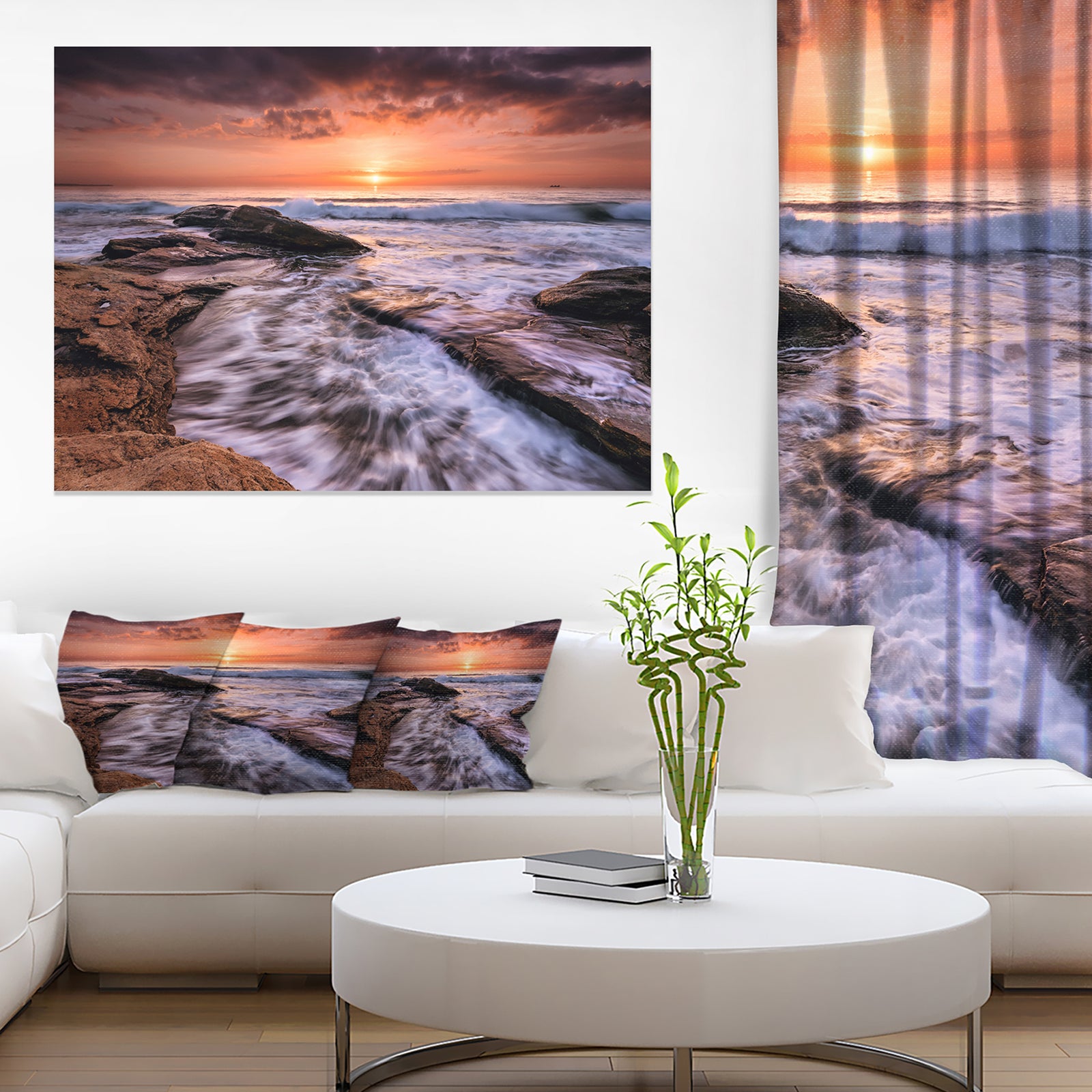 Waves Hitting Rocky Beach Burgas Bay Contemporary Seascape Art Canvas