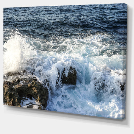 Waves Breaking on Stony Beach - Contemporary Seascape Art Canvas