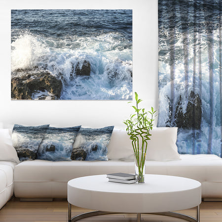 Waves Breaking on Stony Beach - Contemporary Seascape Art Canvas