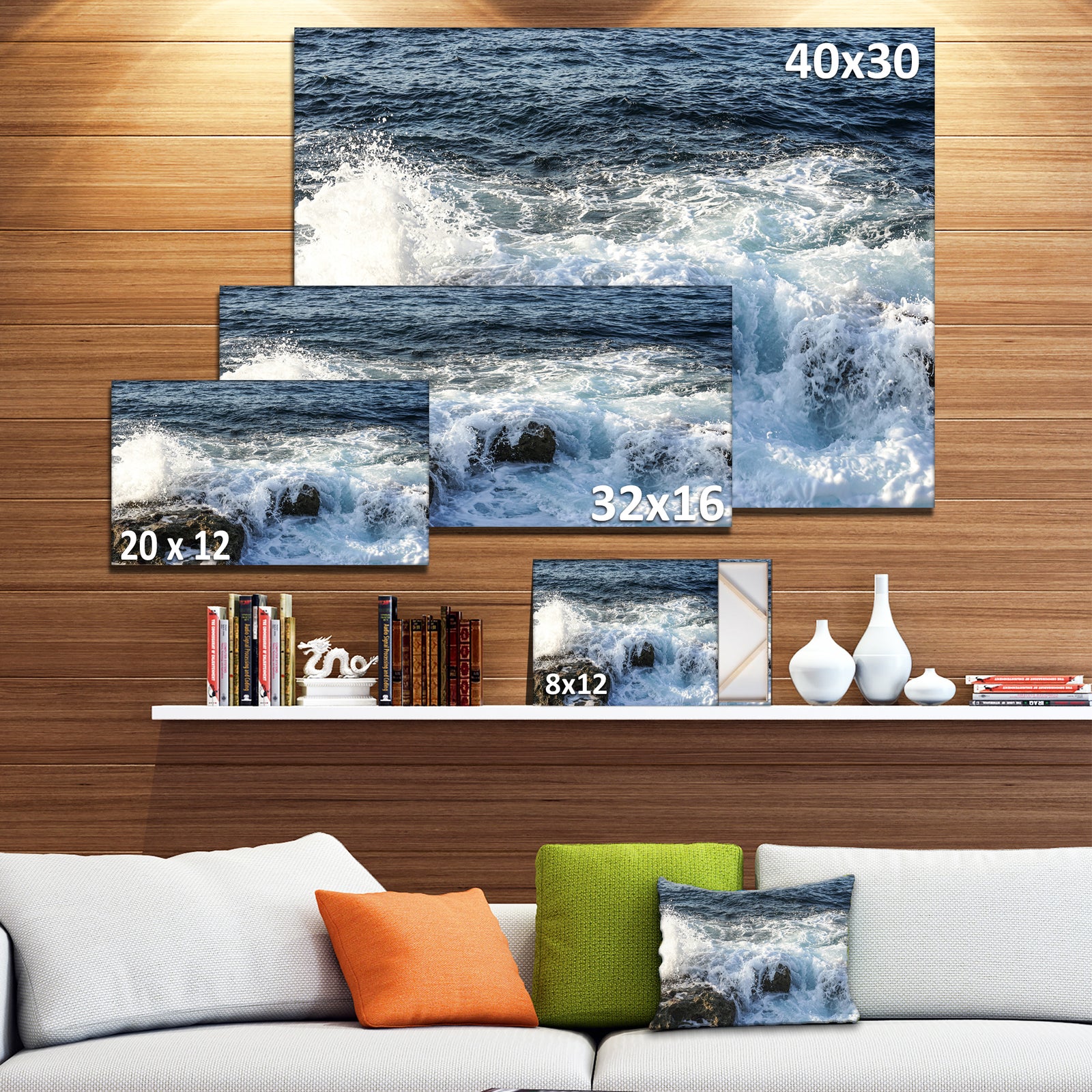 Waves Breaking on Stony Beach - Contemporary Seascape Art Canvas