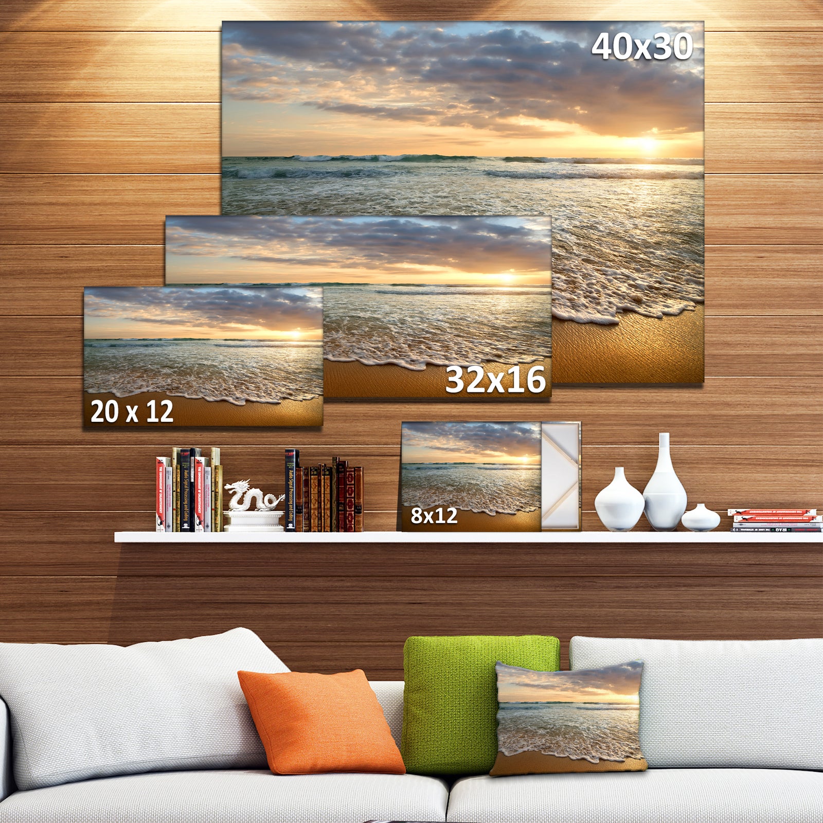 Bright Cloudy Sunset in Calm Ocean - Contemporary Seascape Art Canvas