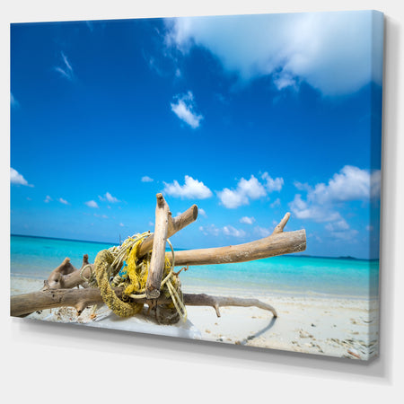 Deadwood on White Sand Beach - Contemporary Seascape Art Canvas