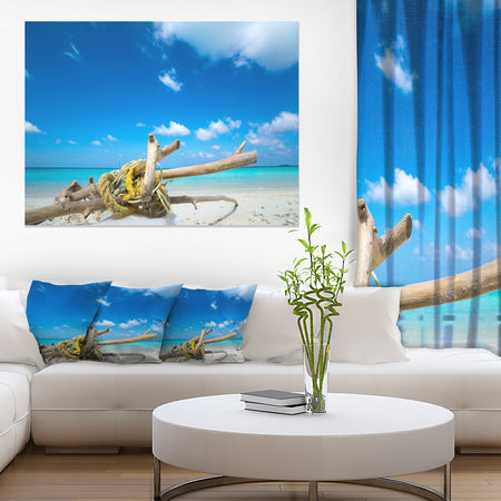 Deadwood on White Sand Beach - Contemporary Seascape Art Canvas