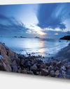 Blue Sea Sunset on Sandy Coastline - Contemporary Seascape Art Canvas