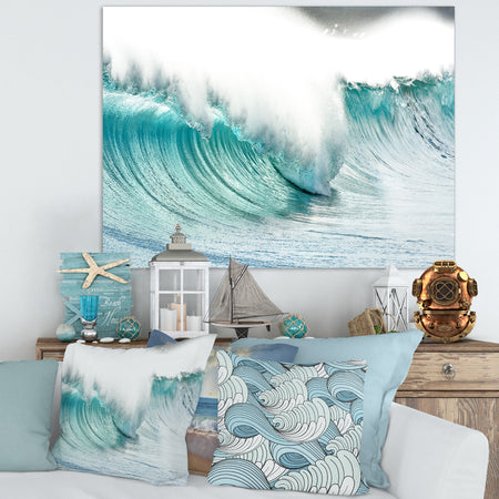 Massive Blue Waves Breaking Beach - Contemporary Seascape Art Canvas