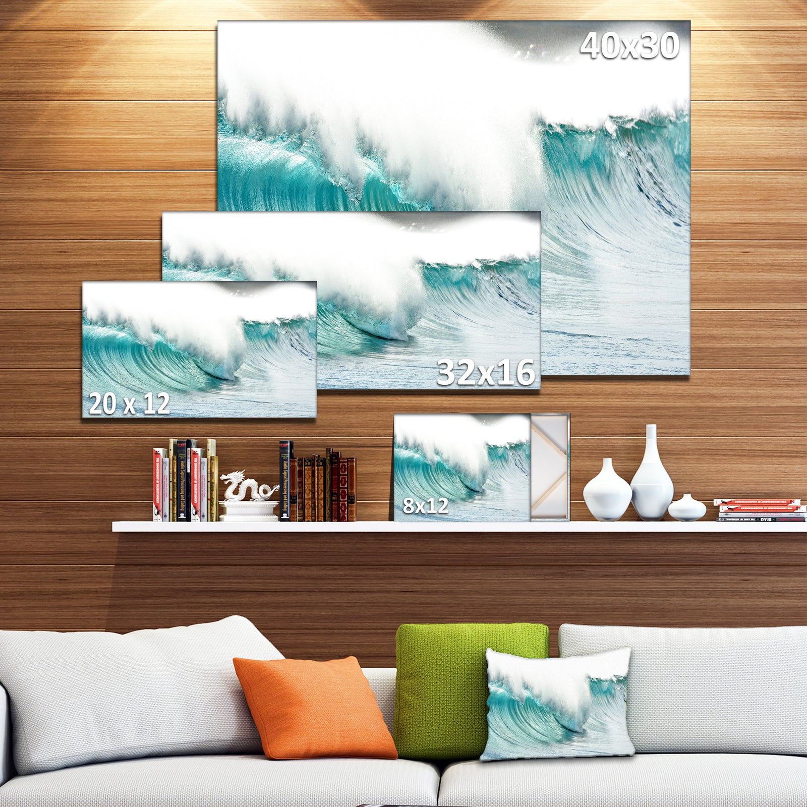 Massive Blue Waves Breaking Beach - Contemporary Seascape Art Canvas
