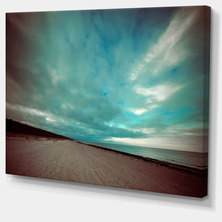 Blue Baltic Beach in Fall with Clouds - Contemporary Seascape Art Canvas