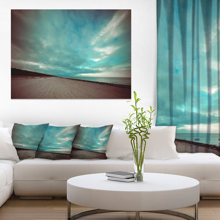 Blue Baltic Beach in Fall with Clouds - Contemporary Seascape Art Canvas