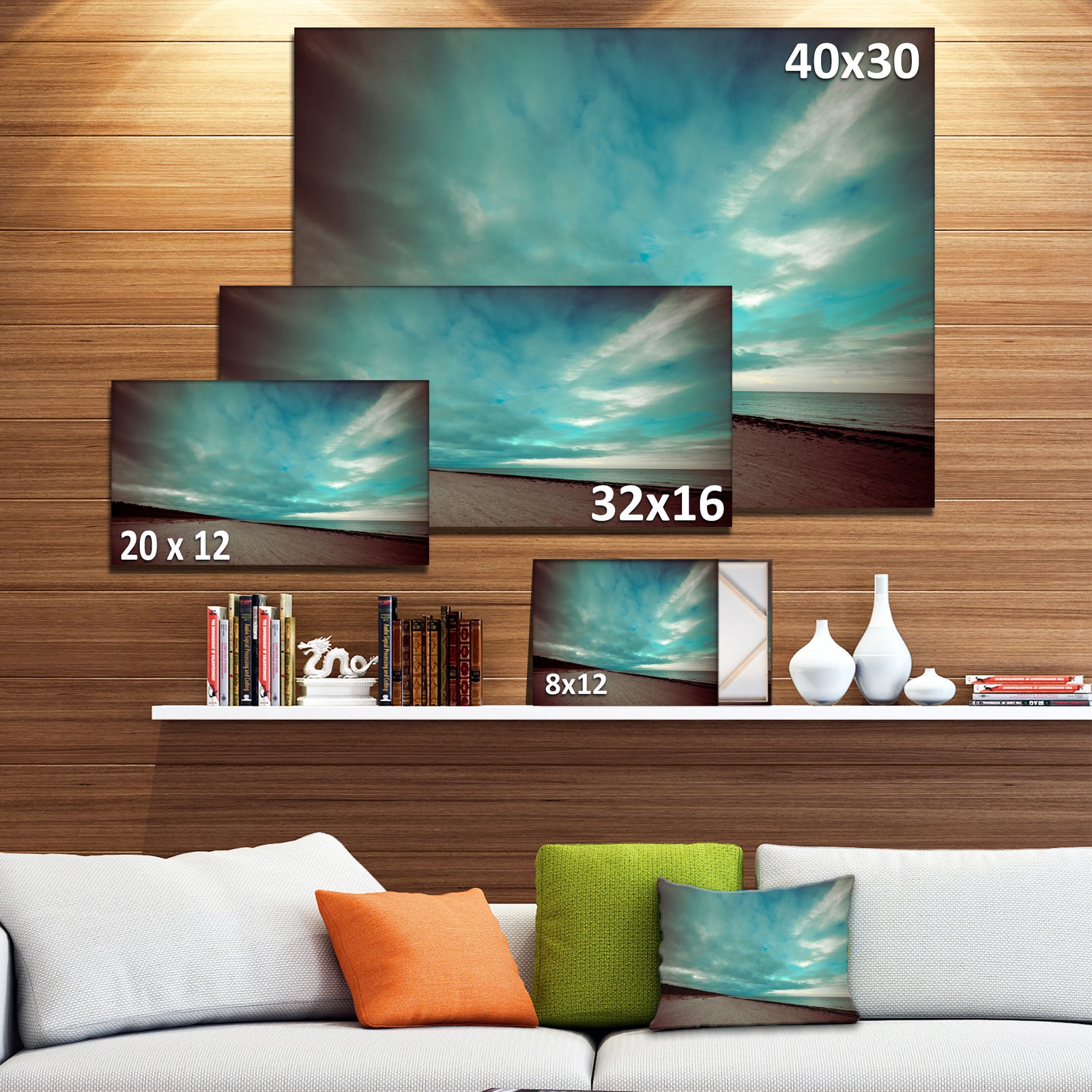 Blue Baltic Beach in Fall with Clouds - Contemporary Seascape Art Canvas