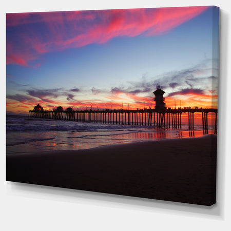 Bridge in California with Red Clouds Contemporary Seascape Art Canvas