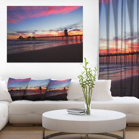 Bridge in California with Red Clouds Contemporary Seascape Art Canvas