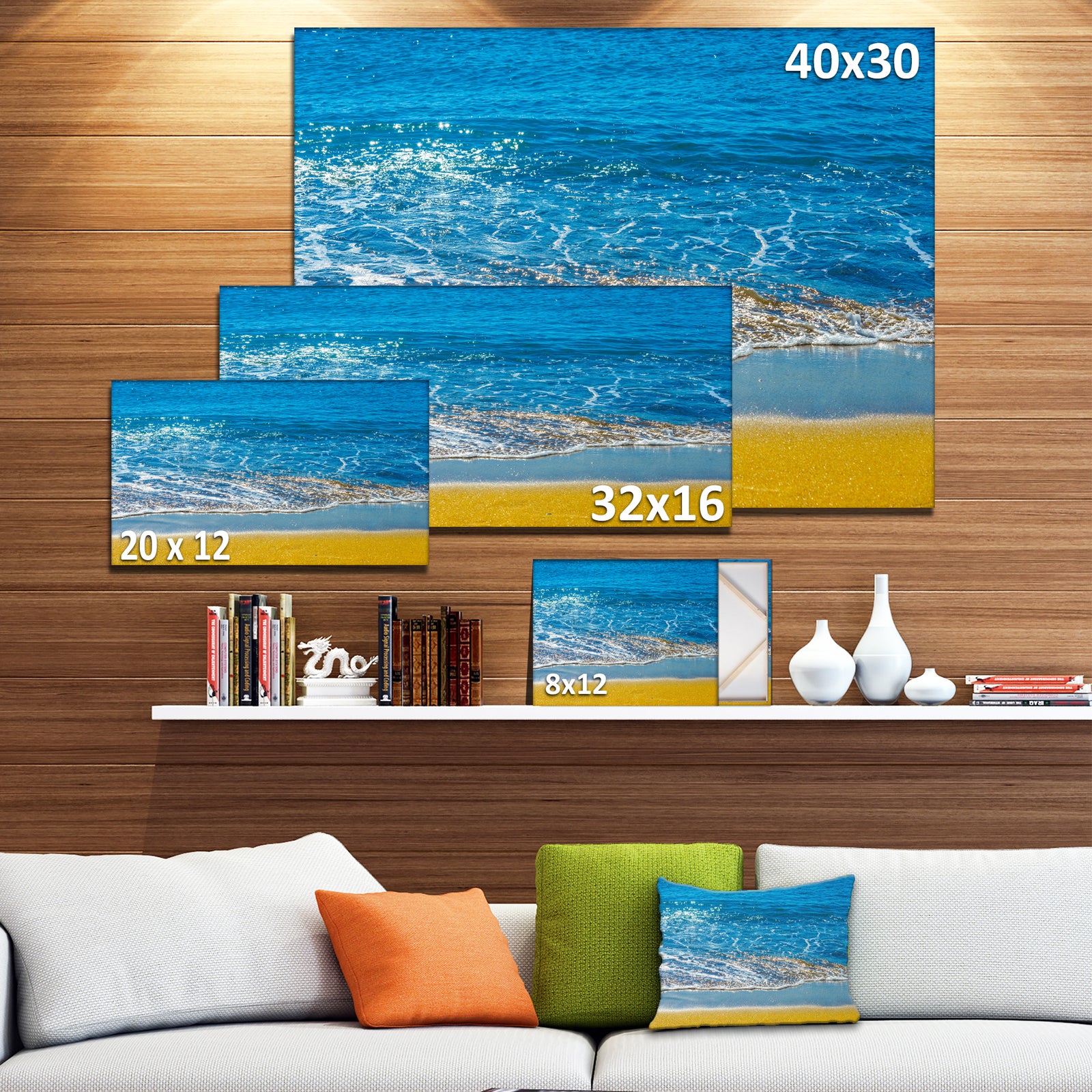 Sandy Beach and Calm Blue Sea Surf - Contemporary Seascape Art Canvas