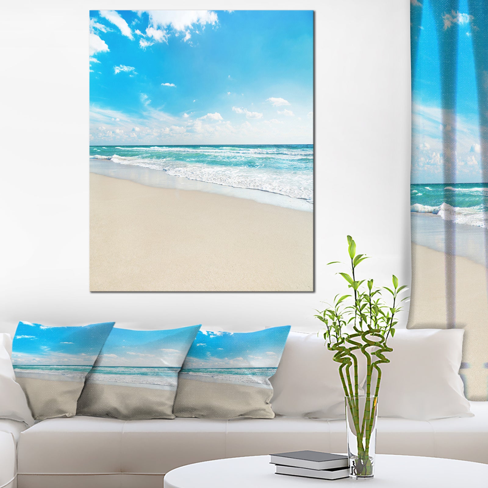 Sea Beach against Wave Foaming - Contemporary Seascape Art Canvas