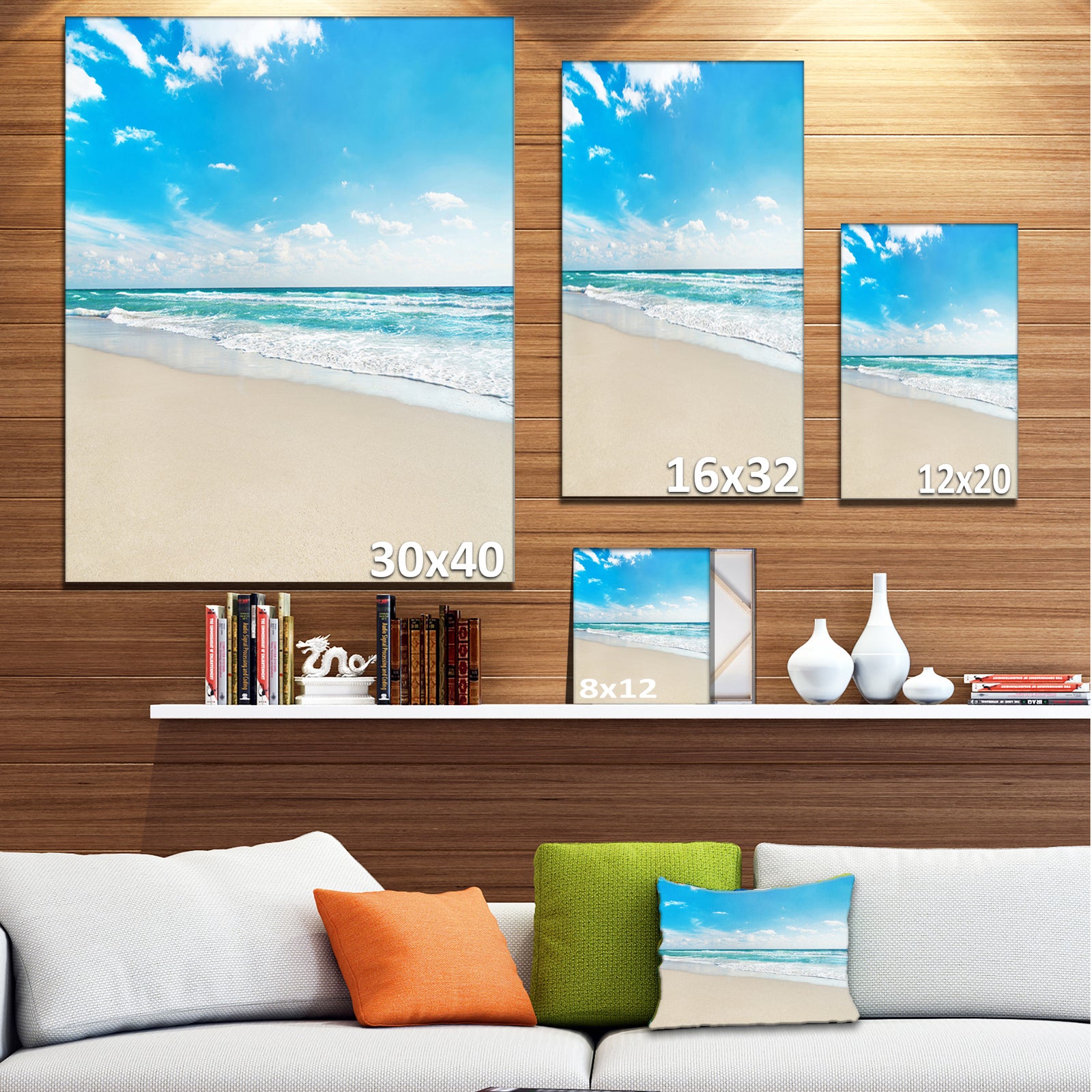 Sea Beach against Wave Foaming - Contemporary Seascape Art Canvas