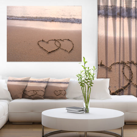 Two Hearts Drawn on the Beach - Extra Large Seascape Art Canvas