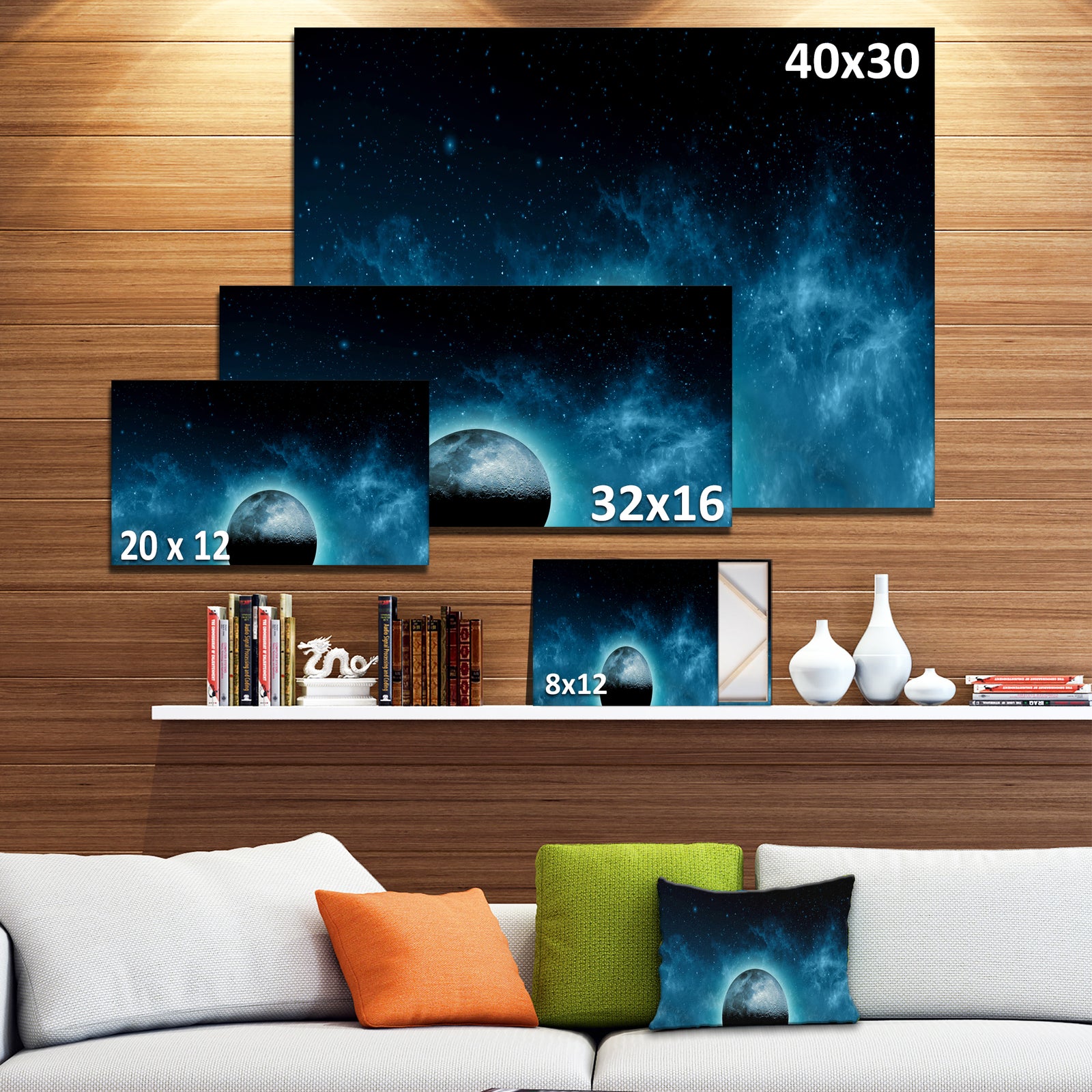 Moon In the Front of Galaxies - Extra Large Wall Art Landscape