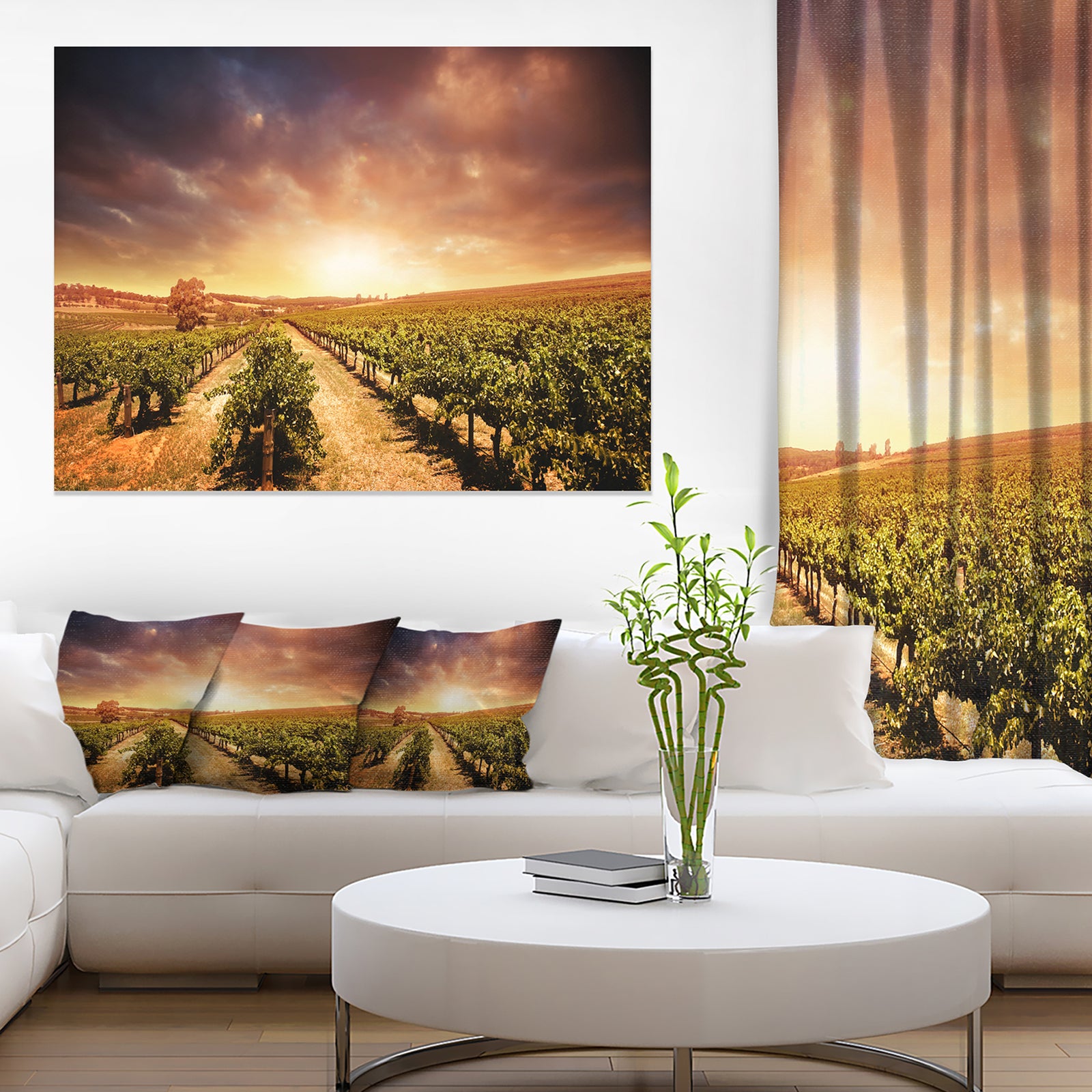 Vineyard with Stormy Sunset - Extra Large Wall Art Landscape