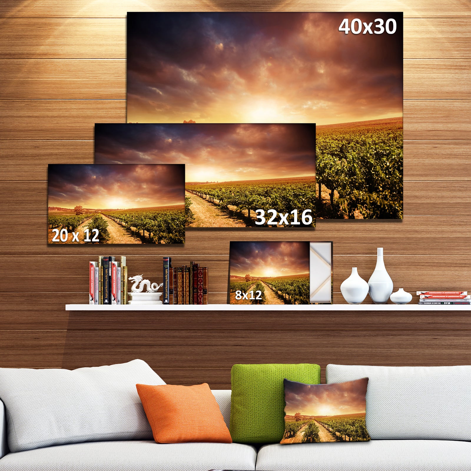 Vineyard with Stormy Sunset - Extra Large Wall Art Landscape