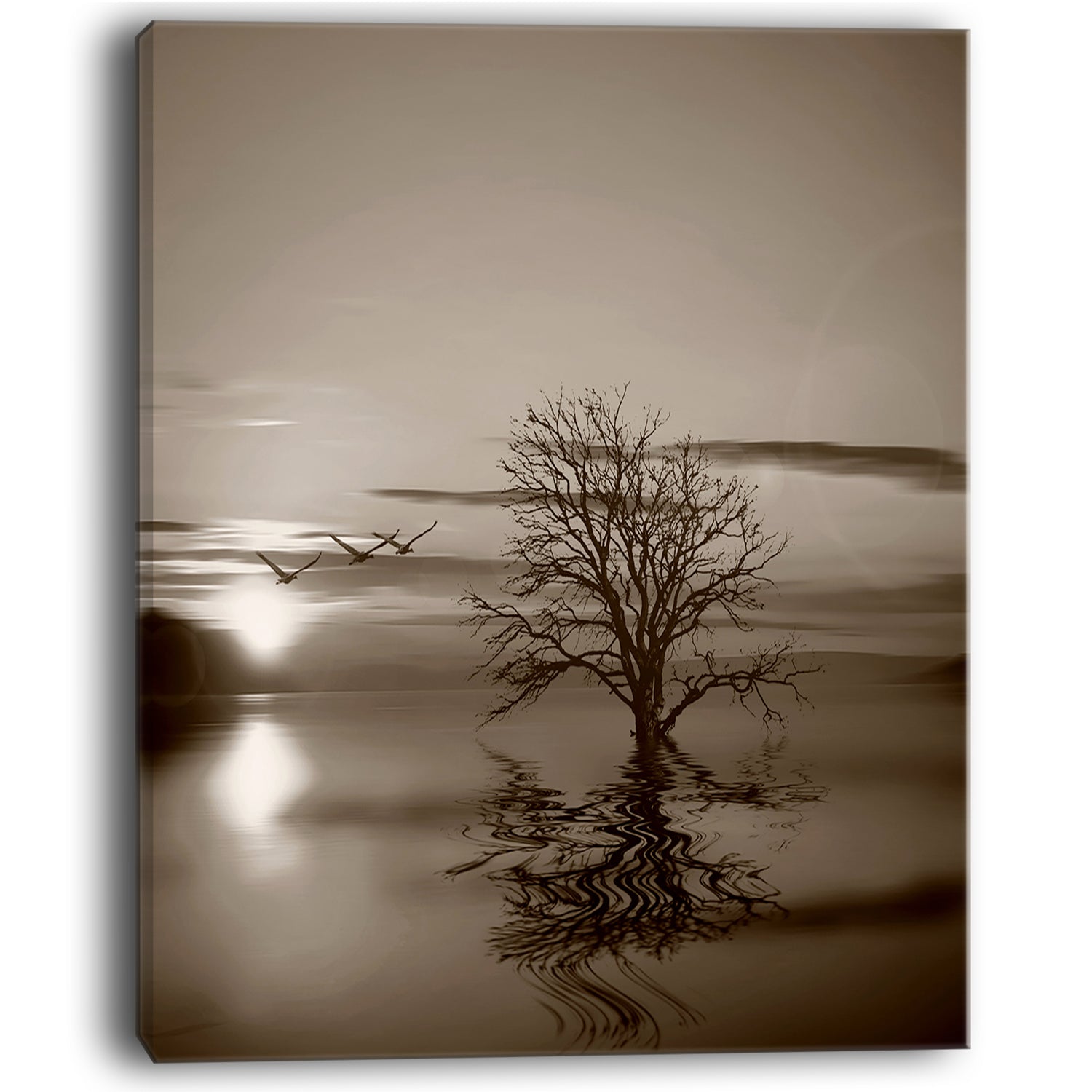 Flying Birds and Lonely Tree - Extra Large Wall Art Landscape