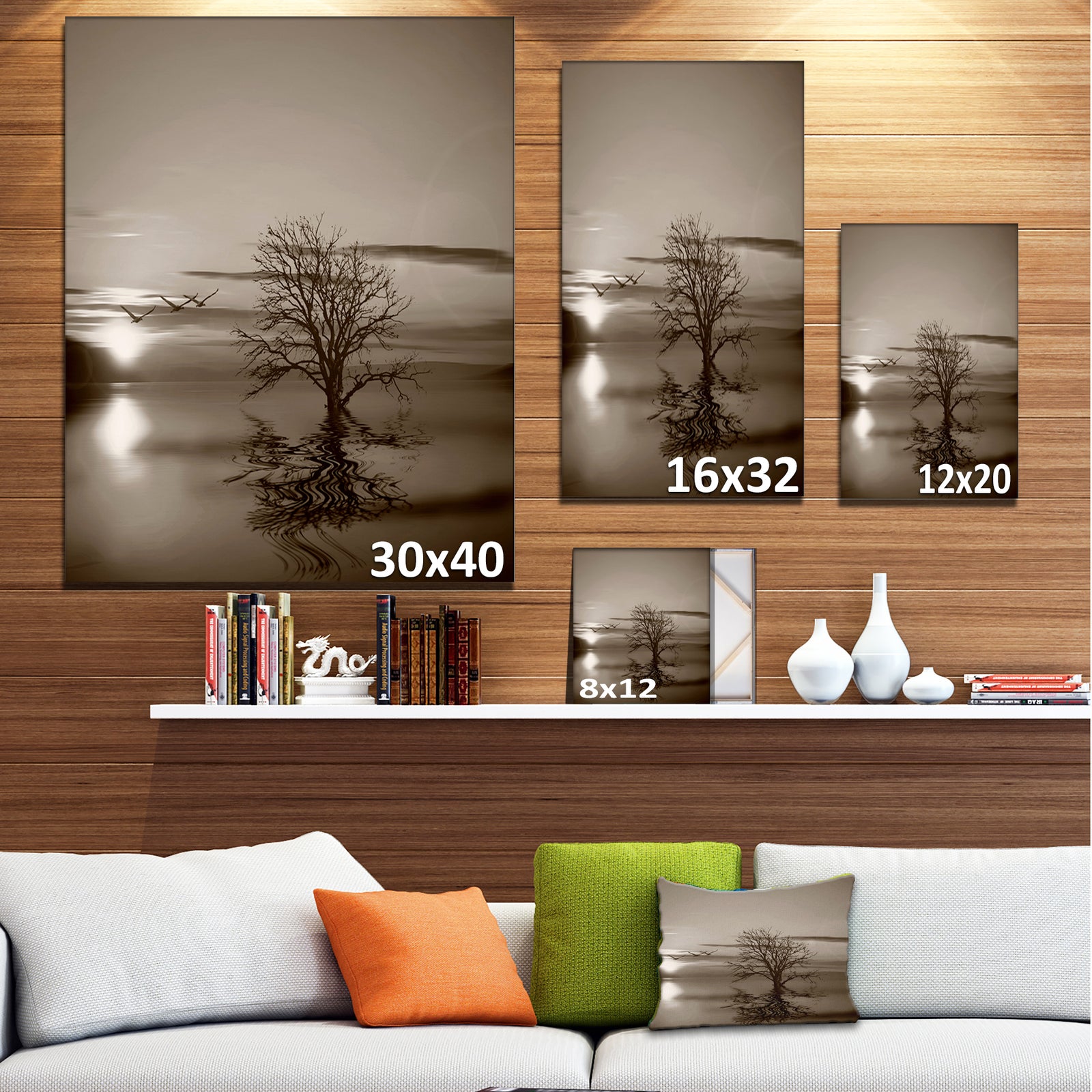 Flying Birds and Lonely Tree - Extra Large Wall Art Landscape