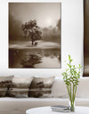 Alone Tree on Island in Sepia - Extra Large Wall Art Landscape