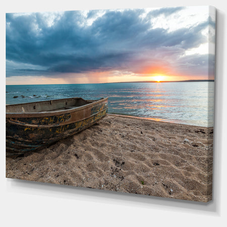 Rusty Row Boat on Sand at Sunset - Extra Large Seascape Art Canvas